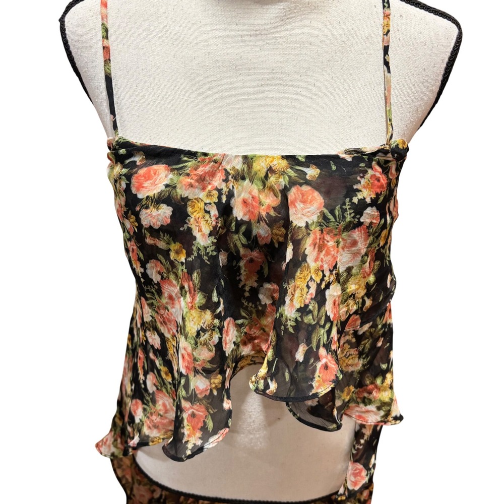UNIF Black Floral Sheer High Low Chiffon Cami Top Dress Spaghetti Strap XS NWT - Picture 4 of 11
